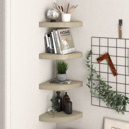 Corner Shelf Set of 4 Oak Honeycomb MDF 9.8 in Corner Shelf
