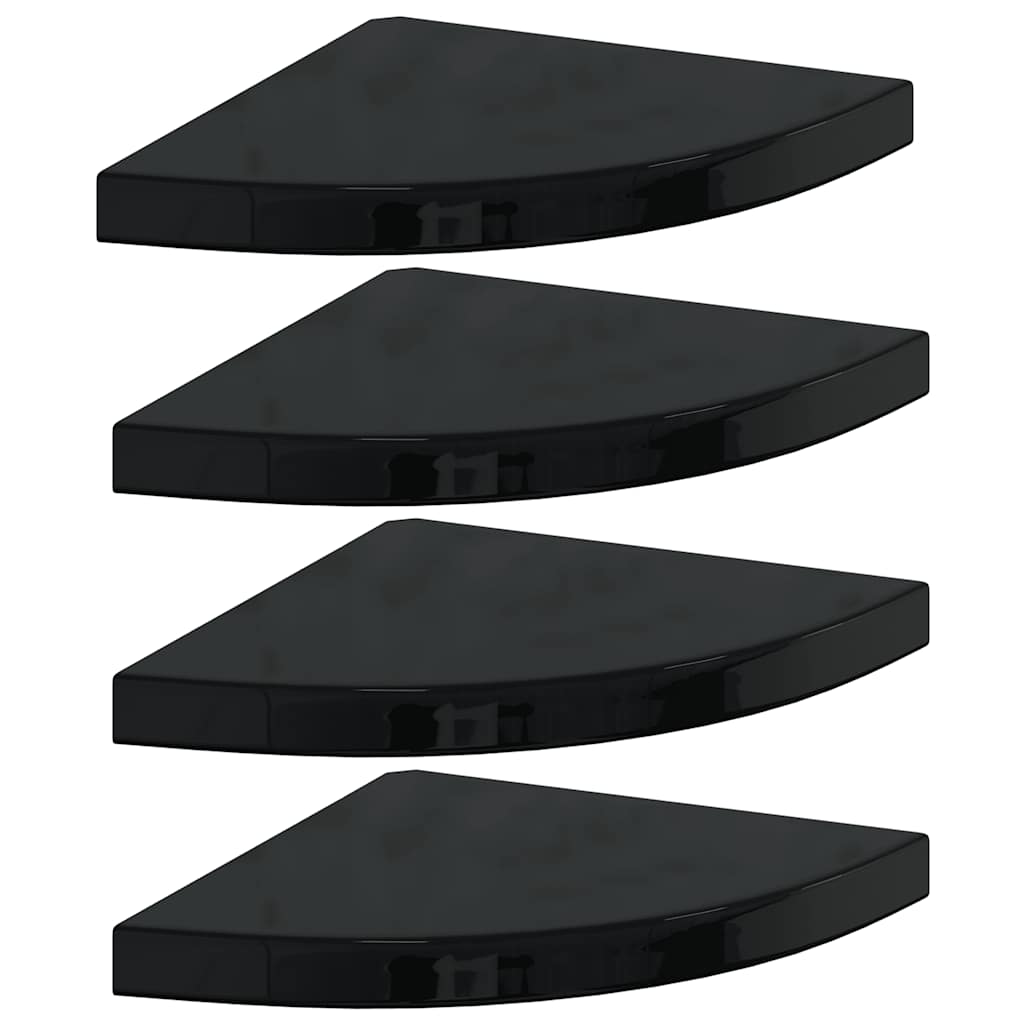 Floating Corner Shelves 4 pcs High Gloss Black 13.8"x13.8"x1.5" MDF