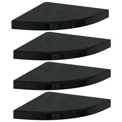 Floating Corner Shelves 4 pcs High Gloss Black 13.8"x13.8"x1.5" MDF