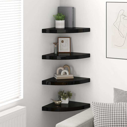 Floating Corner Shelves 4 pcs High Gloss Black 13.8"x13.8"x1.5" MDF