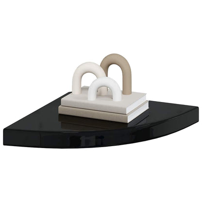 Floating Corner Shelves 4 pcs High Gloss Black 13.8"x13.8"x1.5" MDF