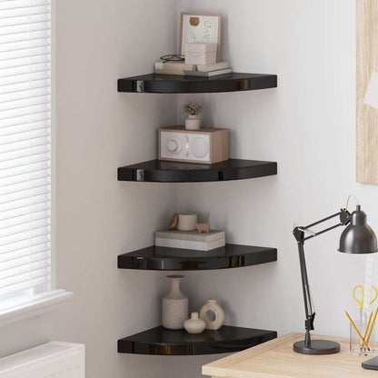 Floating Corner Shelves 4 pcs High Gloss Black 13.8"x13.8"x1.5" MDF