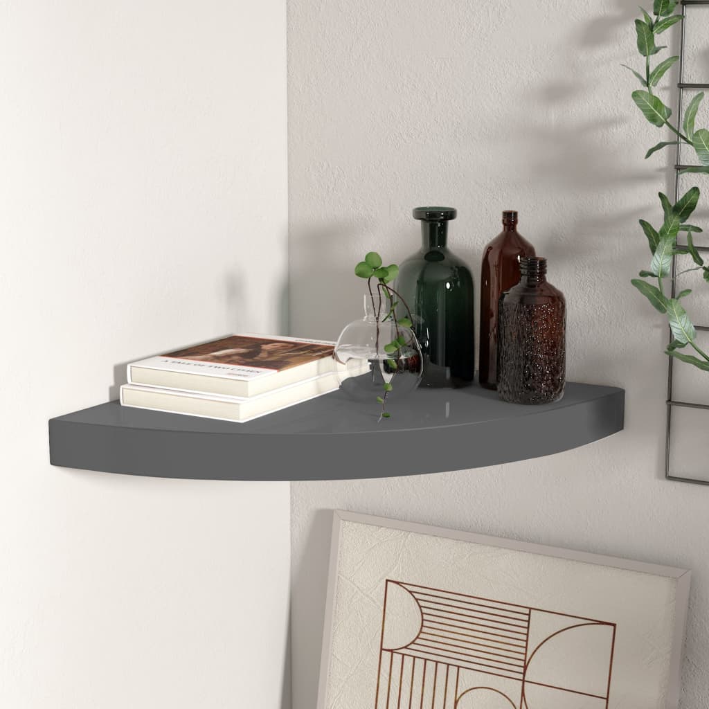 Floating Corner Shelf High Gloss Grey 35x35x3.8 cm MDF