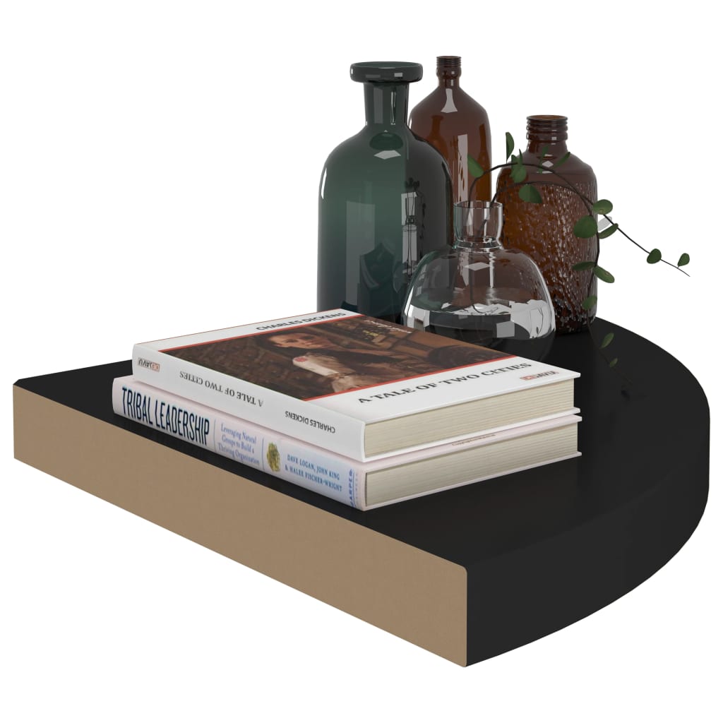 Floating Corner Shelf Black 35x35x3.8 cm MDF