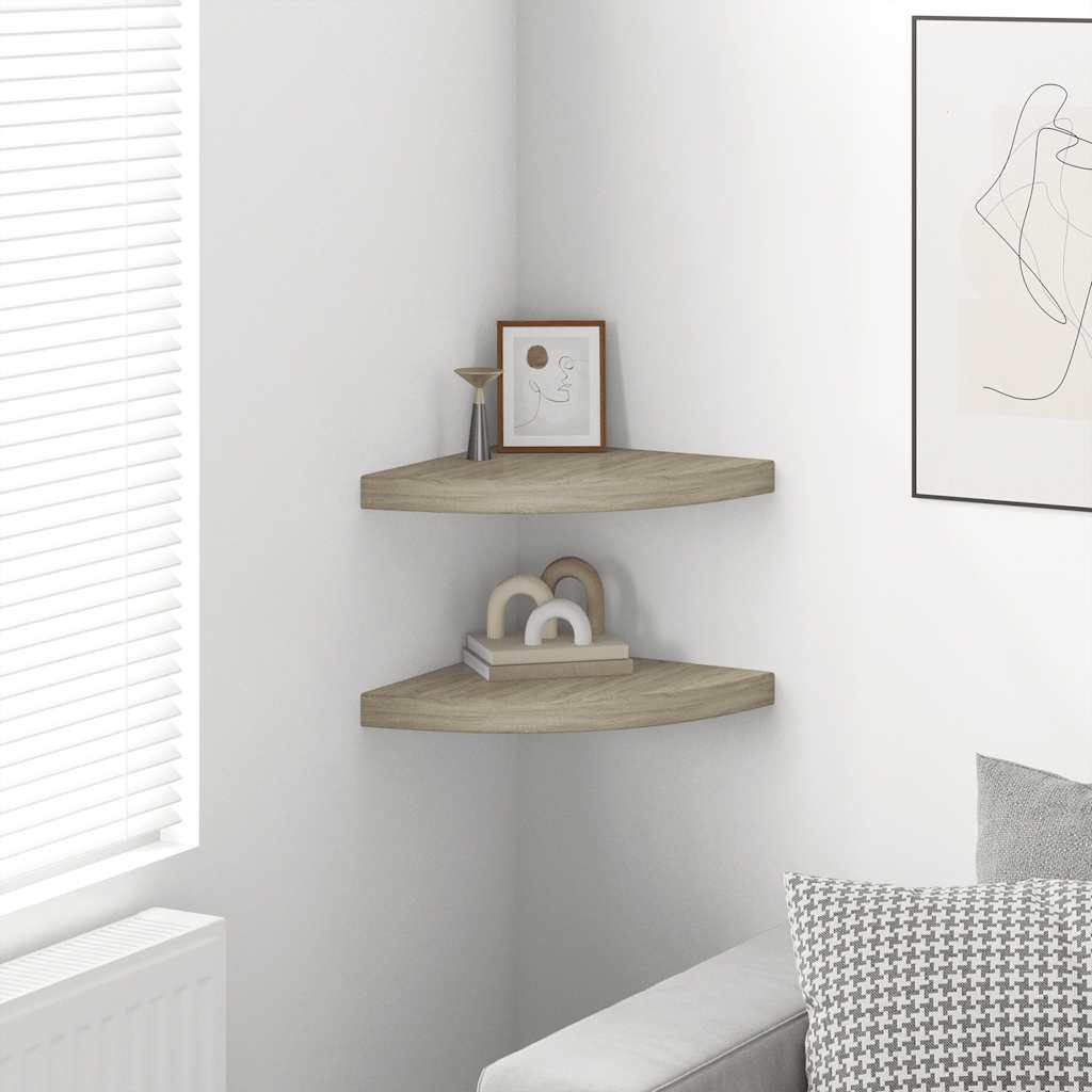 vidaXL Corner Shelf Set of 2 Oak Honeycomb MDF, metal 13.8 x 13.8 in