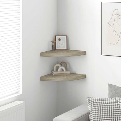 vidaXL Corner Shelf Set of 2 Oak Honeycomb MDF, metal 13.8 x 13.8 in