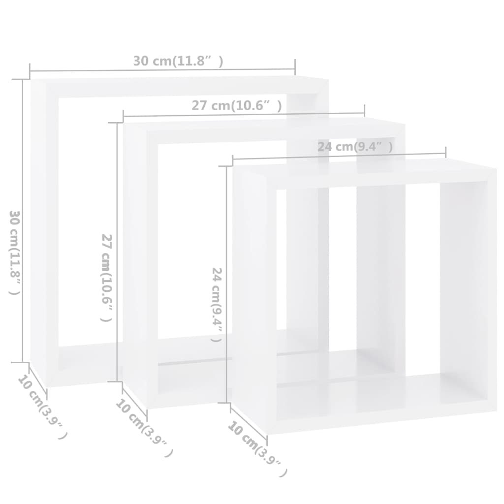 Wall Cube Shelves 3 pcs White MDF