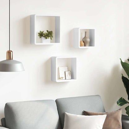 Wall Cube Shelves 3 pcs White MDF