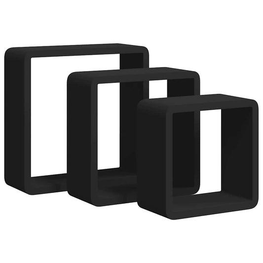 Wall Cube Shelf | Set of 3 | Black | MDF | Large, Medium, Small
