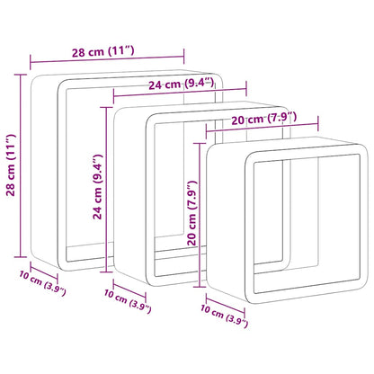 Wall Cube Shelves 3 pcs Grey MDF