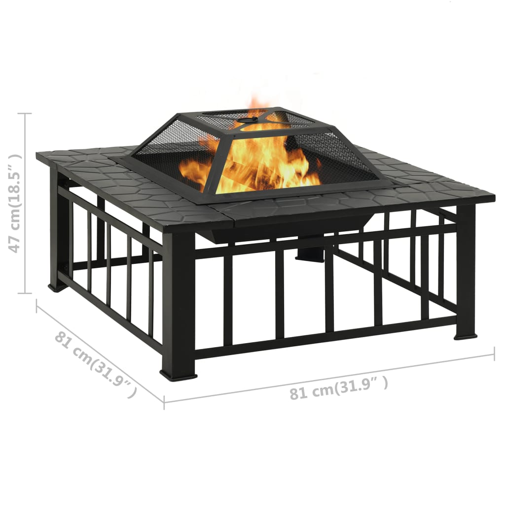 vidaXL Garden Fire Pit with Poker 31.9"x31.9"x18.5" XXL Steel