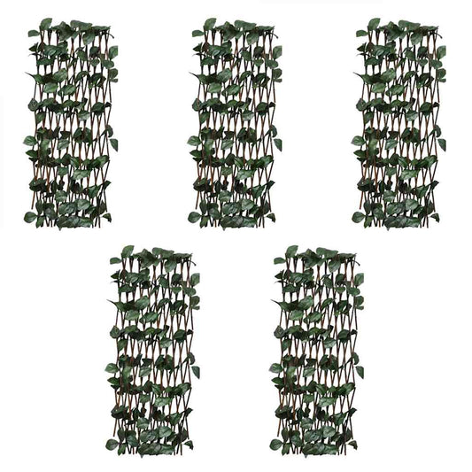 Willow Trellis Fences 5 pcs with Artificial Leaves 180x30 cm