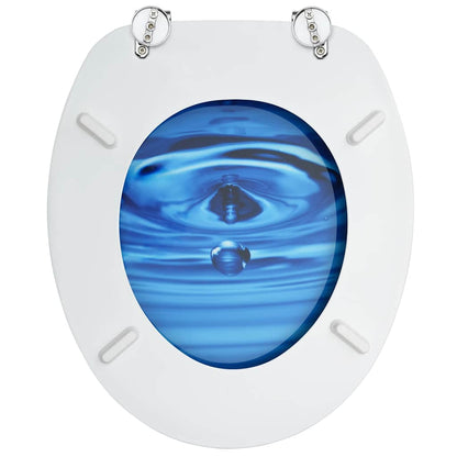 WC Toilet Seats with Lid 2 pcs MDF Blue Water Drop Design