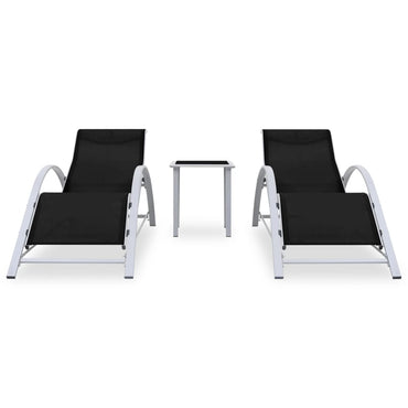 Sun Loungers 2 pcs with Table Aluminium Black