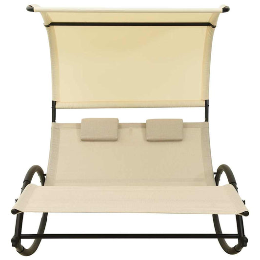 Double Sun Lounger with Canopy Textilene Cream