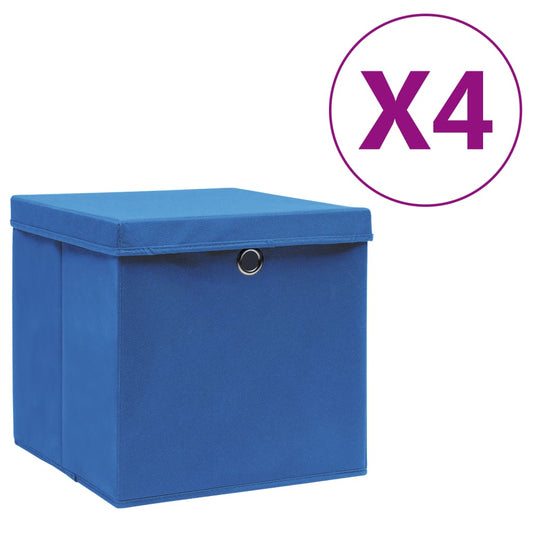 Storage Box | Set of 4 | Blue | Non-woven fabric | 28x28x28 cm | Foldable
