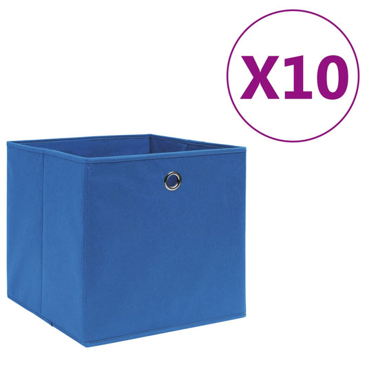 Storage Box | Set of 10 | Blue | Non-woven fabric | 28x28x28 cm