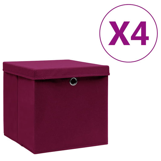 Storage Boxes with Covers 4 pcs 28x28x28 cm Dark Red