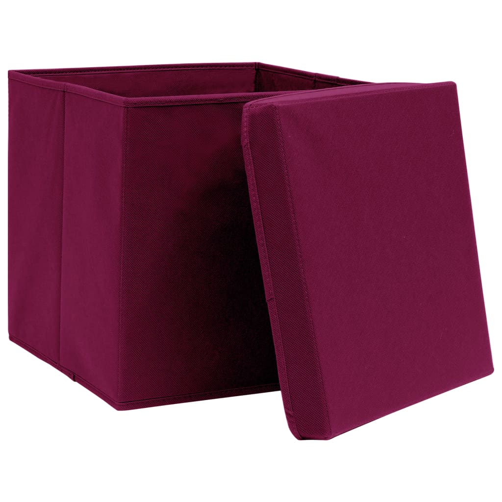 Storage Boxes with Covers 10 pcs 28x28x28 cm Dark Red