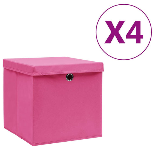 Storage Box | Set of 4 | Pink | Non-woven fabric | 28 cm | Foldable