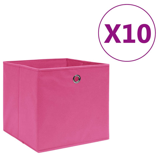 Storage Box | Set of 10 | Pink | Non-woven fabric | 28x28x28 cm