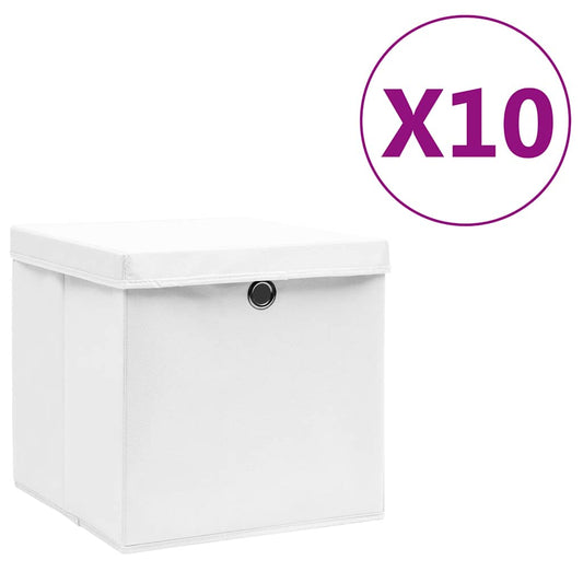 Storage Box |  Set of 10 | White | Non-woven Fabric | Medium | Foldable
