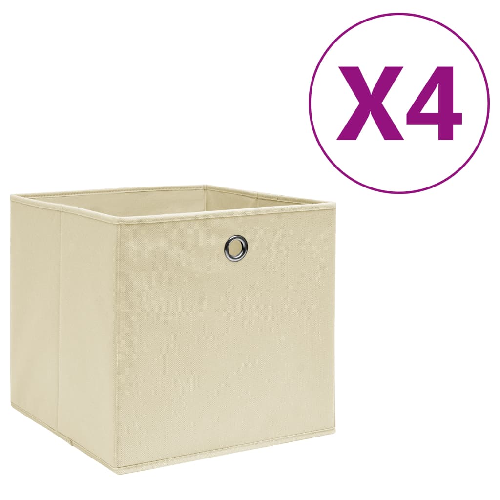 Storage Box | Set of 4 | Cream | Non-woven fabric | 28x28x28 cm