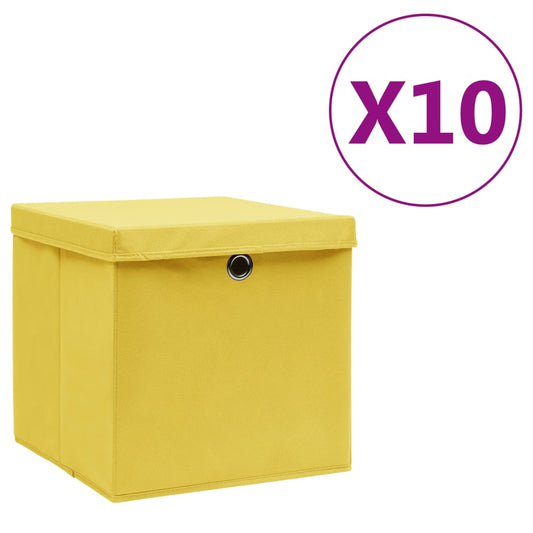 Storage Box |  Set of 10 | Yellow | Non-woven fabric | 28x28x28 cm