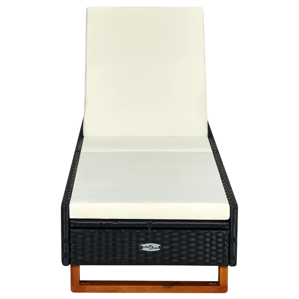 Sunbed with Cushion Poly Rattan Black
