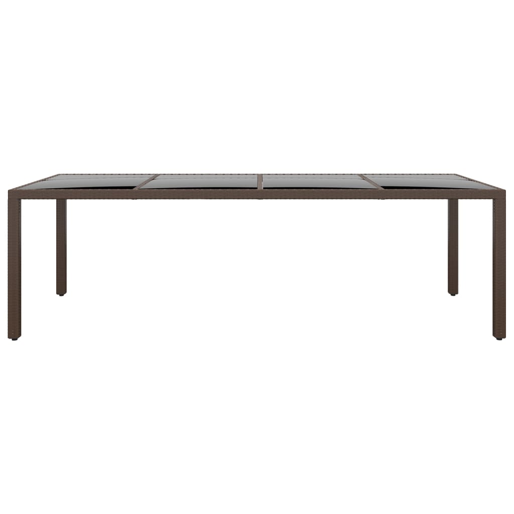 Garden Table with Glass Top Brown Poly Rattan