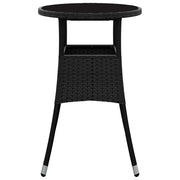 Garden Table Ø60x75 cm Tempered Glass and Poly Rattan Black