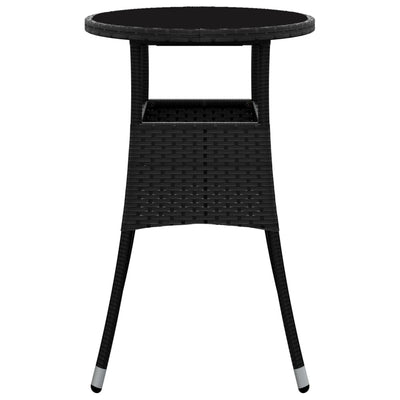 Garden Table Ø60x75 cm Tempered Glass and Poly Rattan Black