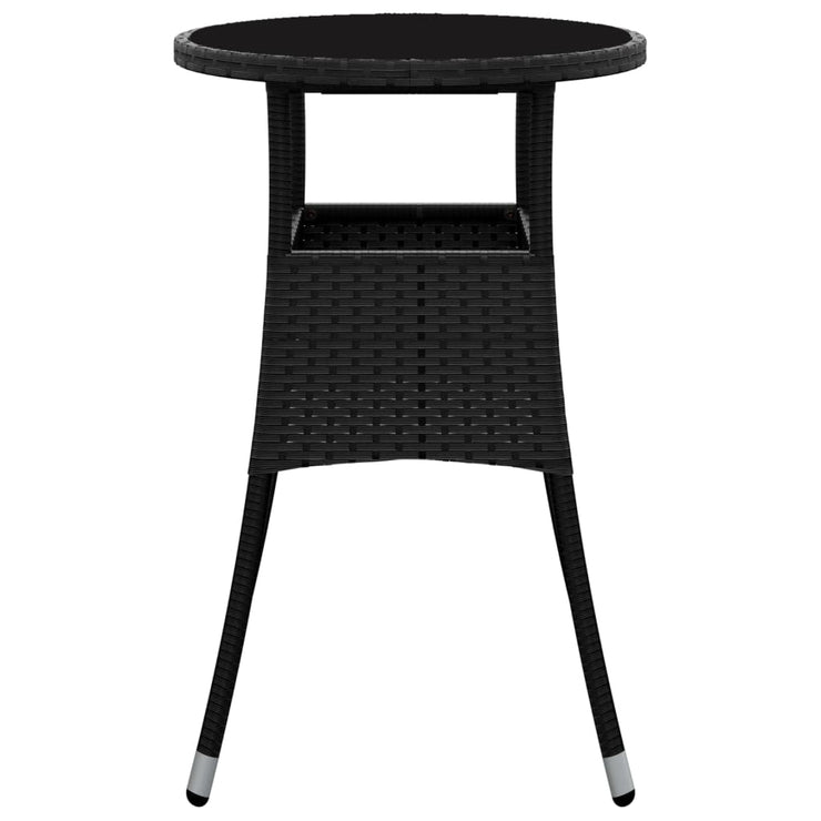 Garden Table Ø60x75 cm Tempered Glass and Poly Rattan Black