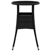 Garden Table Ø60x75 cm Tempered Glass and Poly Rattan Black