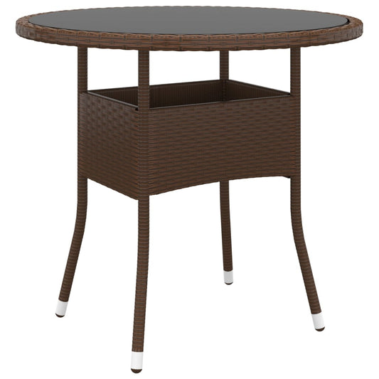 Garden Table | Brown | Poly rattan, tempered glass, powder-coated steel