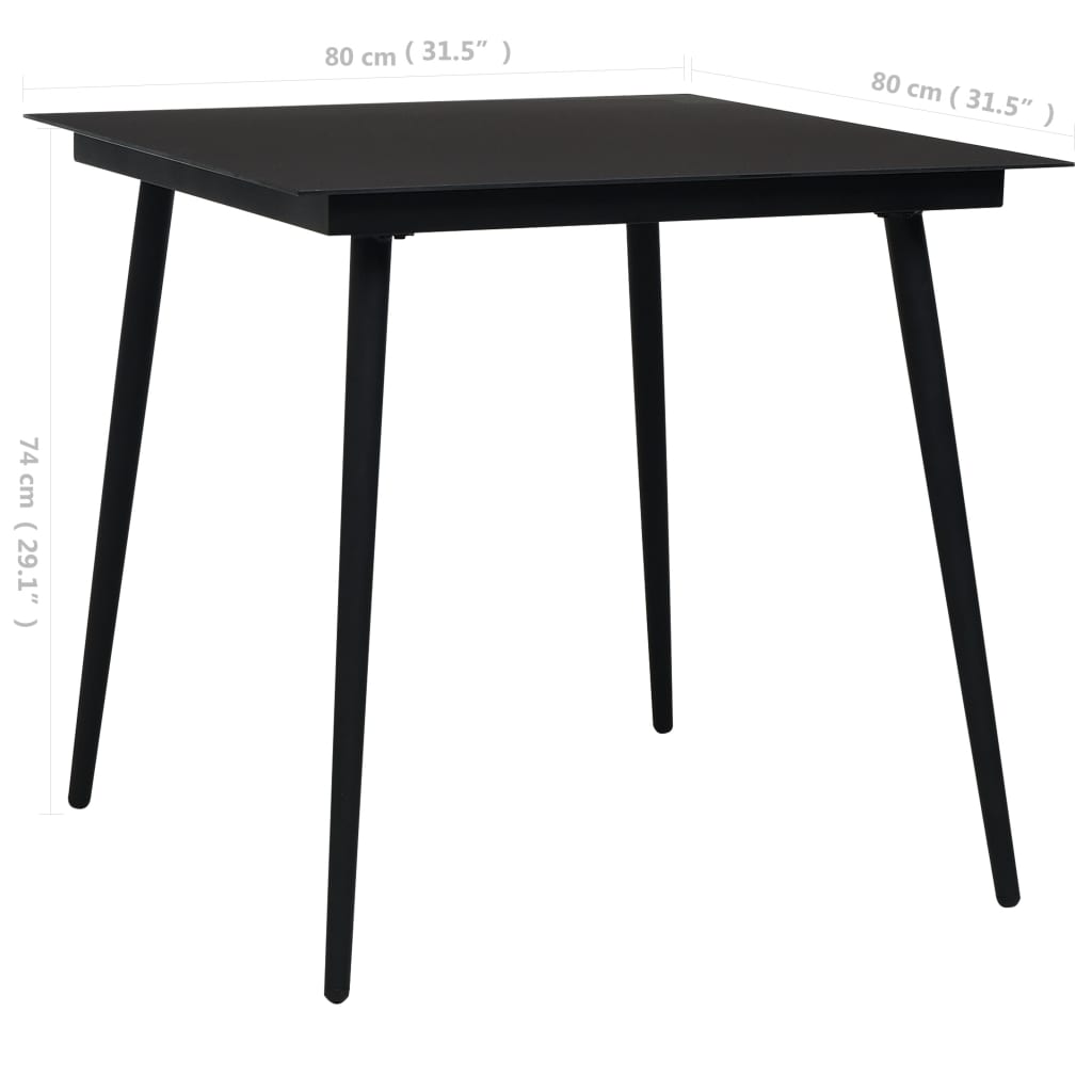 Dining Table Black Glass, Powder-coated Steel 31.5 in Durable
