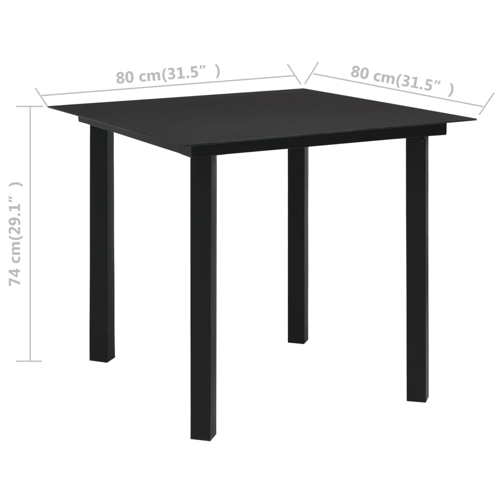 vidaXL Dining Table Black Glass, powder-coated steel 31.5 x 31.5 in