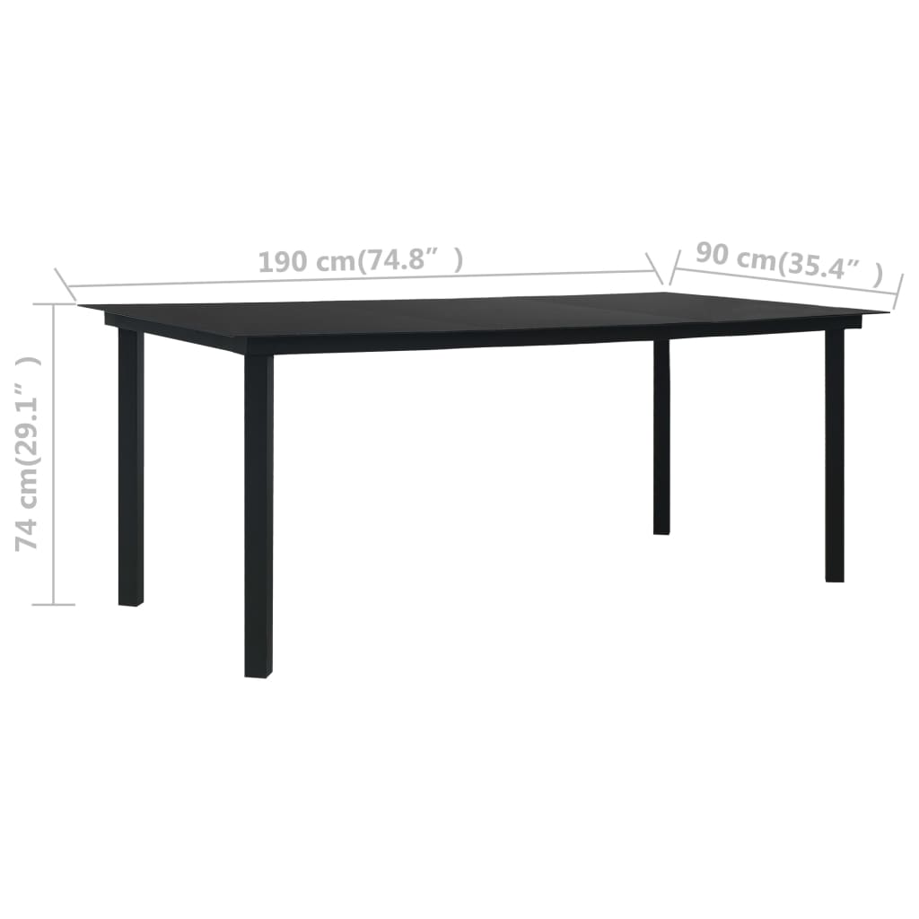 Patio Dining Table Black 74.8"x35.4"x29.1" Steel and Glass