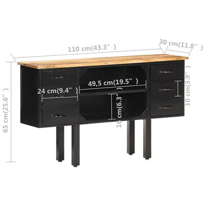 Sideboard 110x30x65 cm Solid Rough Mango Wood and Steel