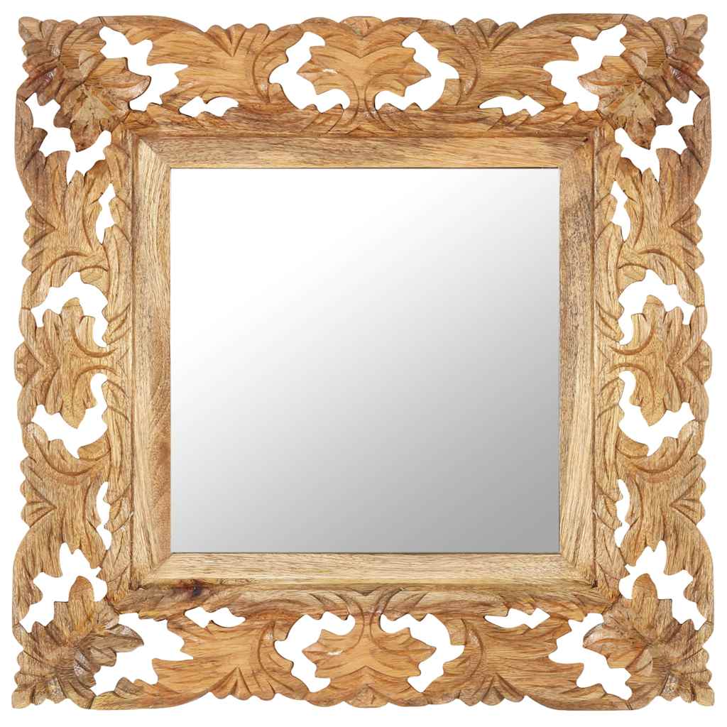 321638 vidaXL Hand Carved Mirror Brown 50x50 cm Solid Mango Wood
