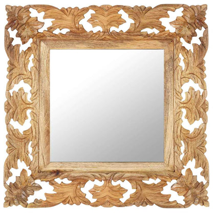 321638 vidaXL Hand Carved Mirror Brown 50x50 cm Solid Mango Wood