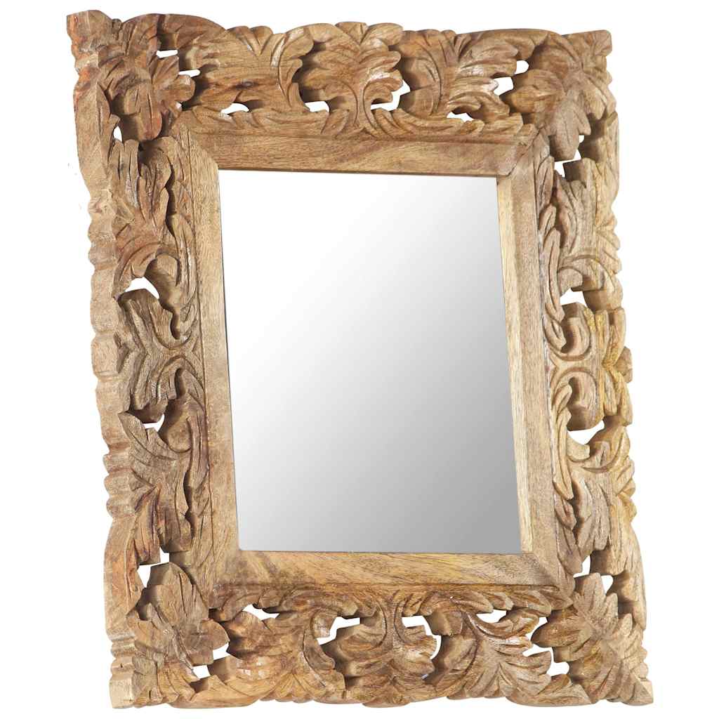 321638 vidaXL Hand Carved Mirror Brown 50x50 cm Solid Mango Wood