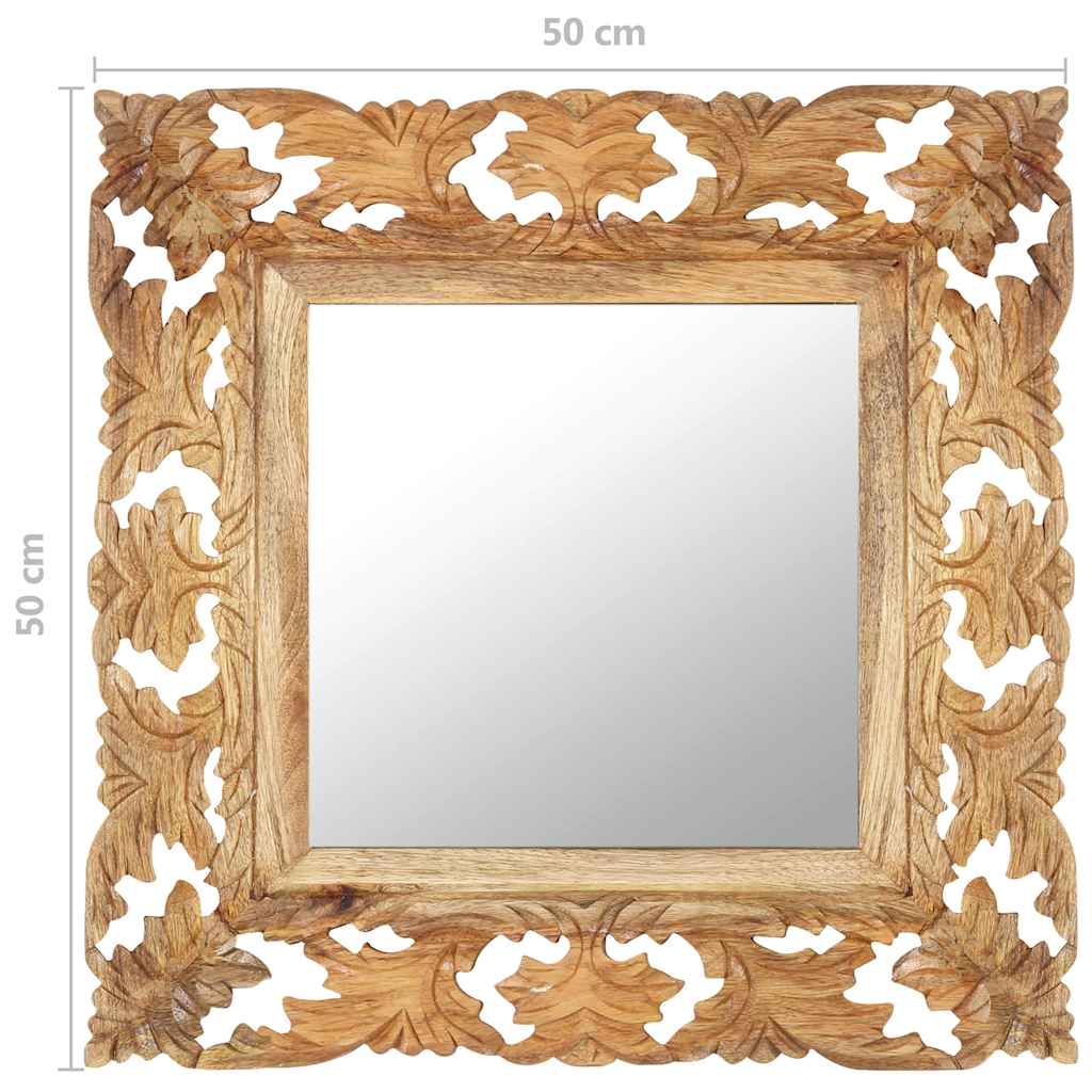 321638 vidaXL Hand Carved Mirror Brown 50x50 cm Solid Mango Wood