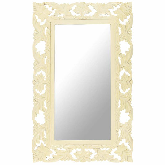 321642 vidaXL Hand Carved Mirror White 80x50 cm Solid Mango Wood