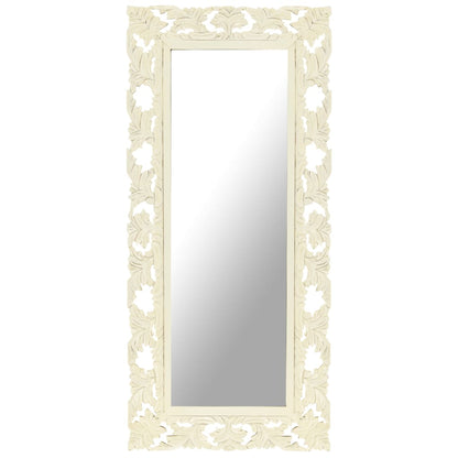 Hand Carved Mirror White 43.3"x19.7" Solid Mango Wood