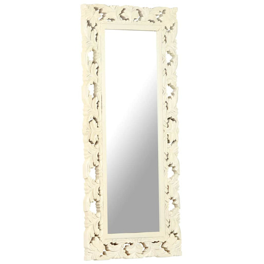 321643 vidaXL Hand Carved Mirror White 110x50 cm Solid Mango Wood