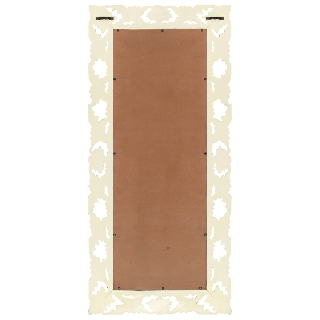 Hand Carved Mirror White 43.3"x19.7" Solid Mango Wood
