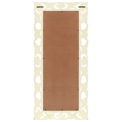 Hand Carved Mirror White 43.3"x19.7" Solid Mango Wood