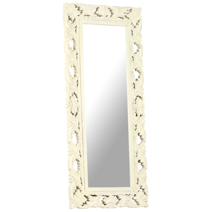 Hand Carved Mirror White 43.3"x19.7" Solid Mango Wood