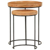 2 Piece Coffee Table Set Solid Acacia Wood and Steel